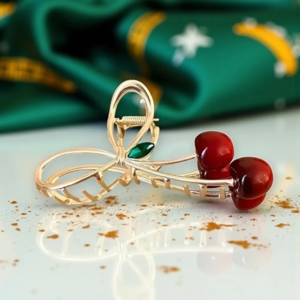 Cherry Hair Claw Clip Non-Slip Bow-Knot 🍒 Metal Hair Clip for Women & Girls